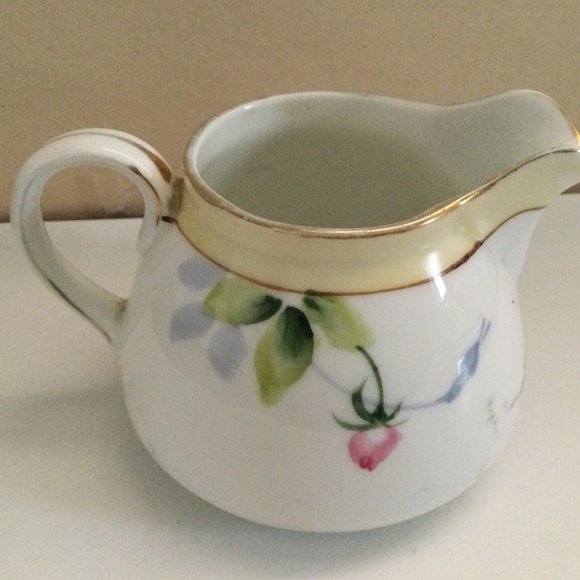 Vintage Hand painted Nippon small pitcher/ milk jar floral blue pink flowers - Picture 2 of 6